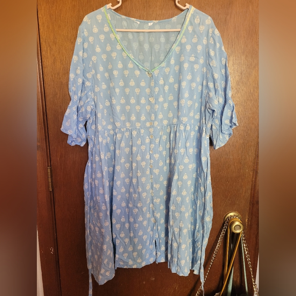 April Cornell Blue Dress with White Floral Pattern